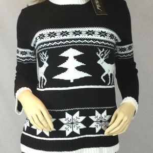 Cute Black with white Norvegian knitting design motifs acrylic Women’s sweater